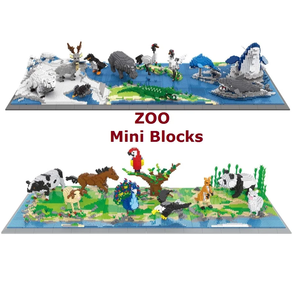 

PZX Mini Building Blocks Park Tiger Micro Brick Animal Zoo Educational Toys for Kids Gift Children New Year Present Christmas