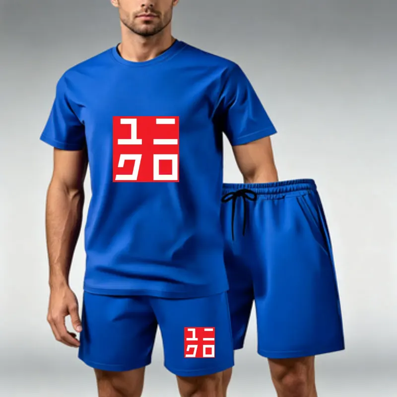 Фото Мужской летний комплект Uniqlo из 2 предметов, хит продаж, футболка с короткими рукавами и завязками, повседневный спортивный комплект для бега, фитнеса, езды на мотоцикле №2