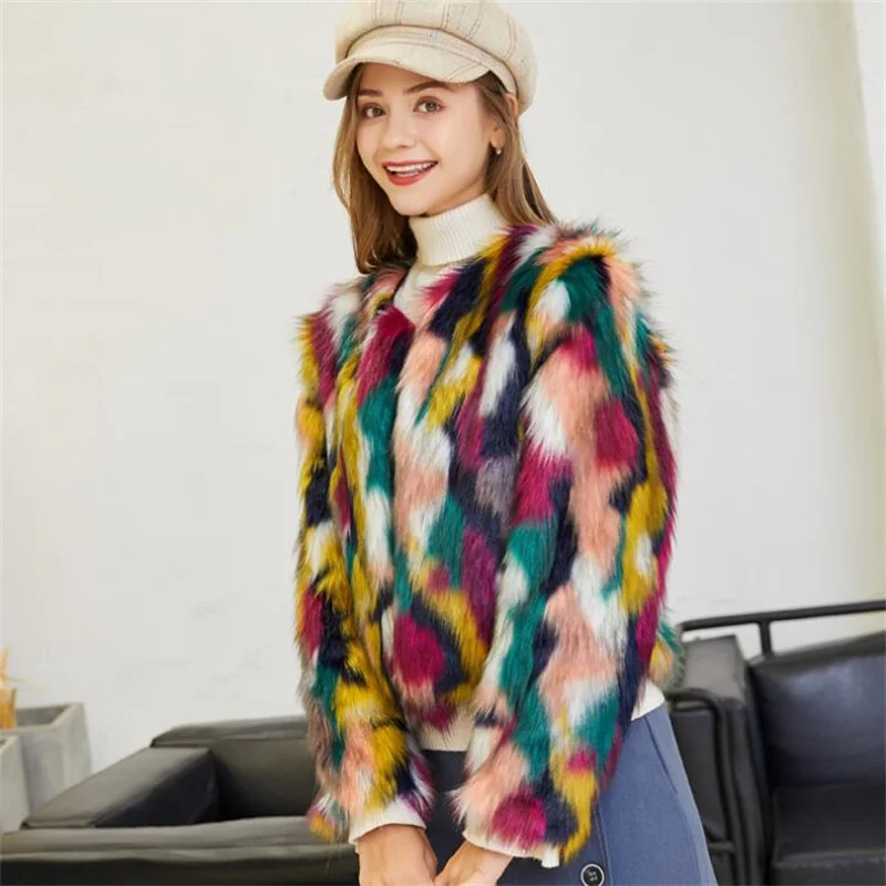 Autumn winter Colorful camouflage faux mink leather jacket womens short fur leather coat women jackets jaqueta de couro fashion