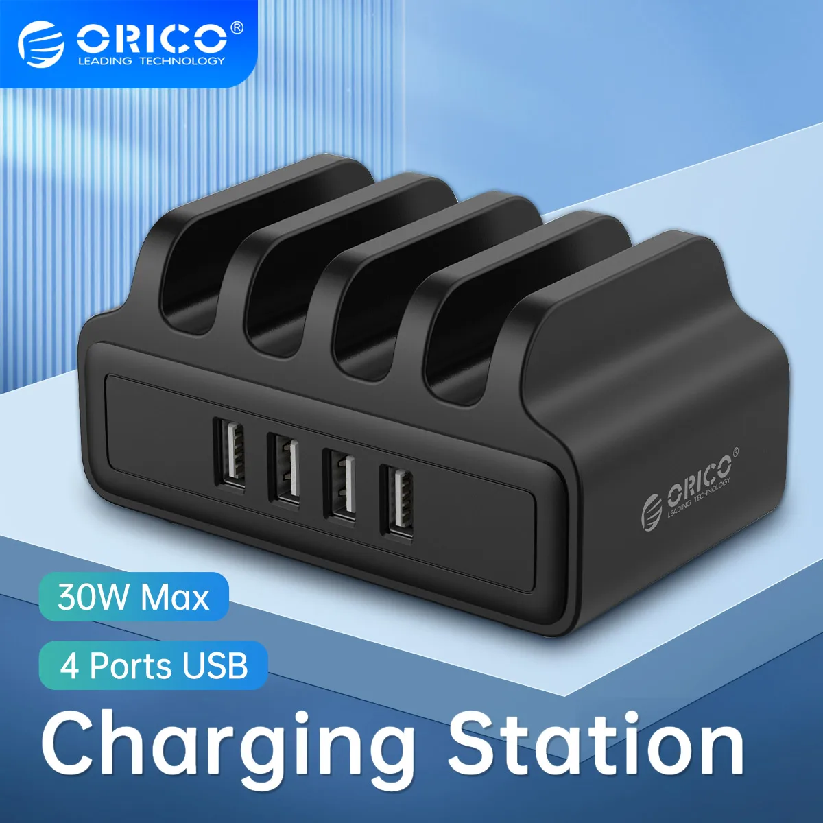 Зарядная Станция ORICO на 4 USB-порта, 30 Вт, с подставкой для телефона