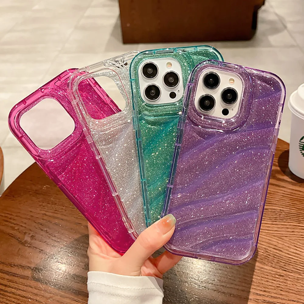 

Luxury Bling Glitter Case For Iphone 11 13 14 Pro Max 12 XR 7 8 Plus X Xs SE 2020 6s 14Promax Silicon Wavy Pattern Fundas Covers