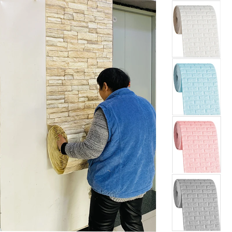 100cmx70cm Self Adhesive Wallpaper Waterproof Imitation Brick 3D Wall Sticker DIY Kids Room Bedroom Kitchen Home Decoration