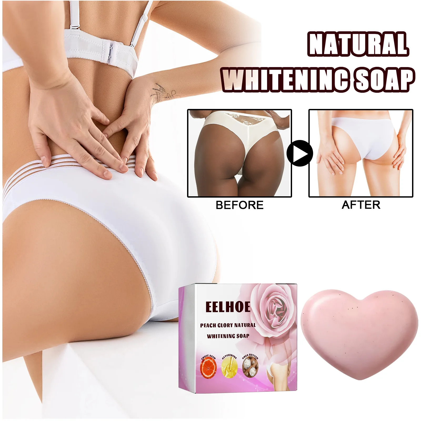 

Heart Shaped Bath Soap Natural Armpit Inner Thigh Skin Whitening Removal Acne Soap for Dark Skin Care Brightening Body Cleaning