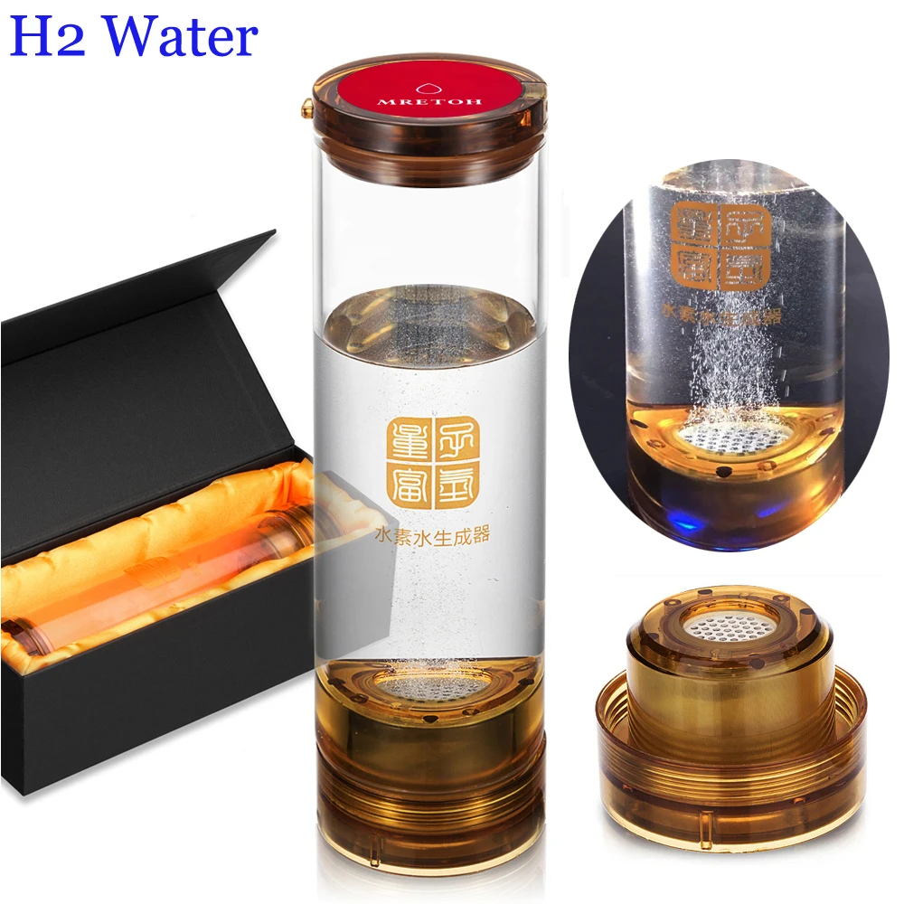 High Hydrogen Water Generator Bottle Alkaline Wireless Transmission Japanese Craftsmanship USB Rechargeable 600ML Glass Cup