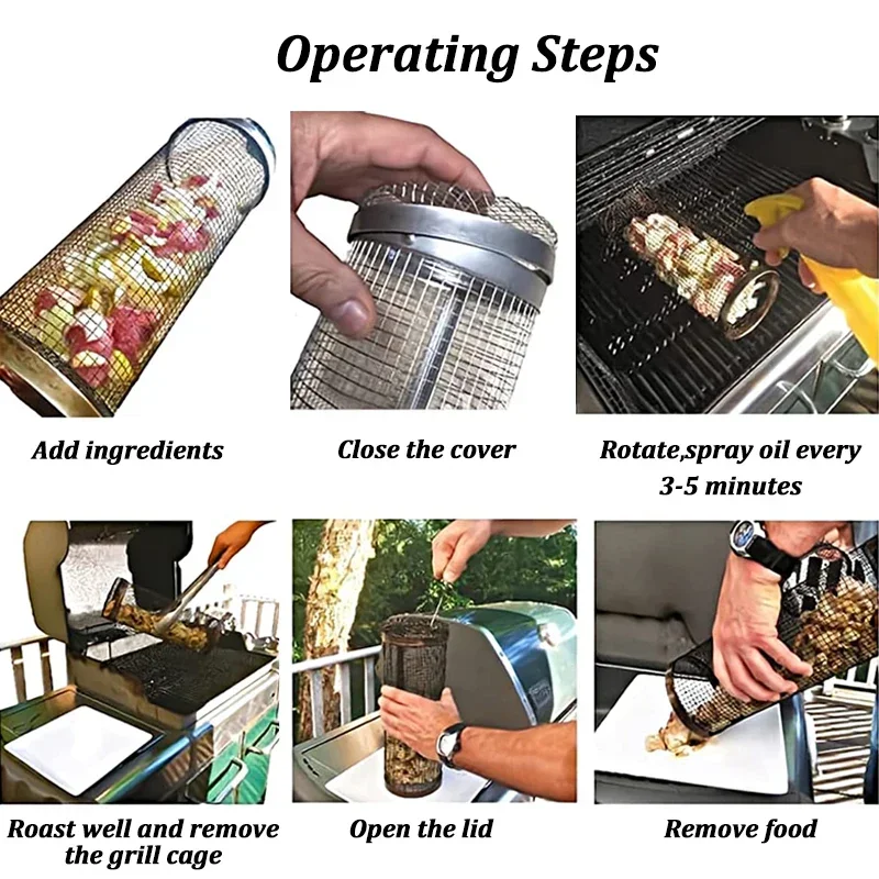 Цилиндрическая корзина из нержавеющей стали для барбекю вращающаяся решетка