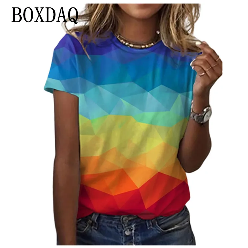 

Gradient Geometry Print T Shirt Fashion Street Hipster Tops Women Oversized Summer Ladies Shirts Casual Short Sleeve O-Neck Tees