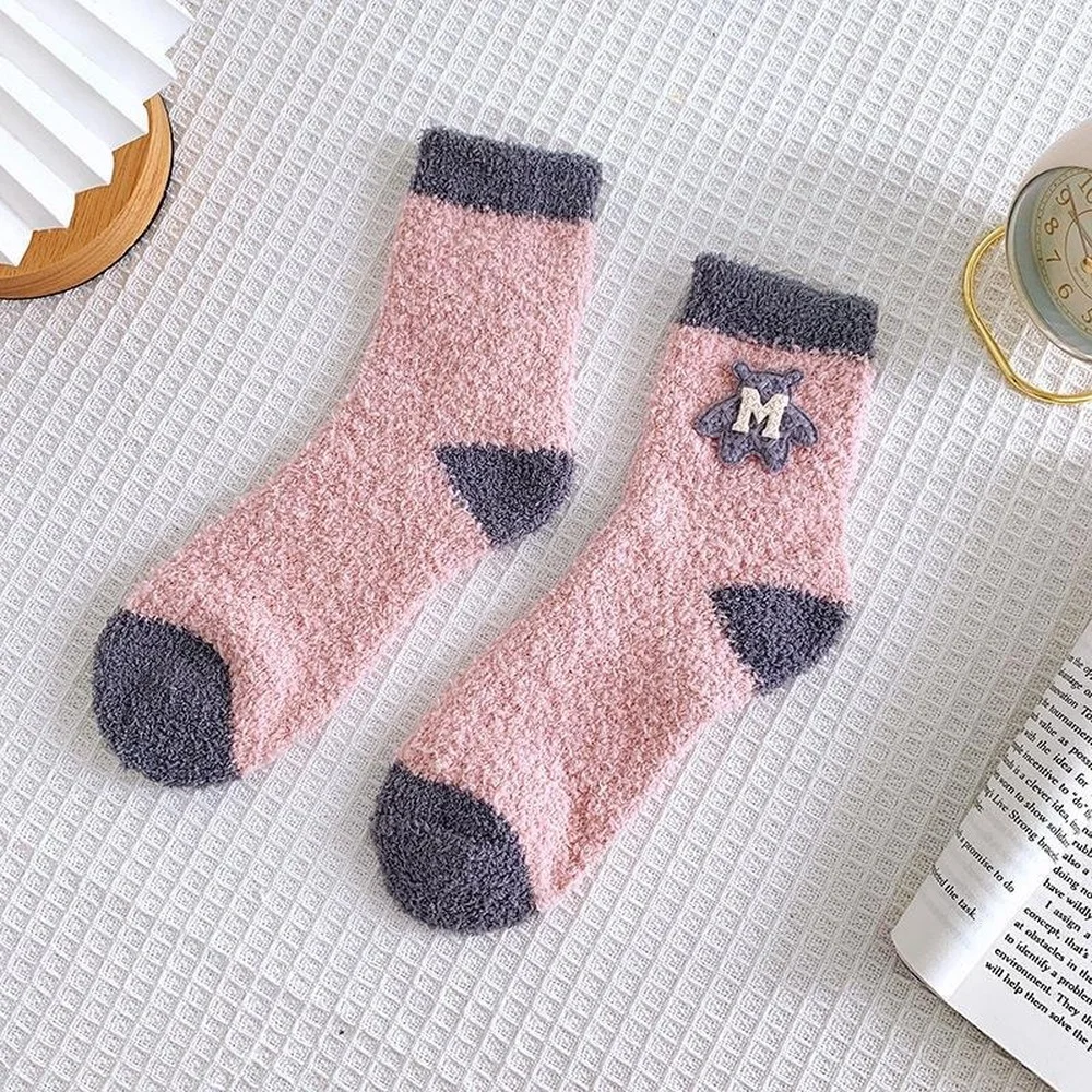 5 Pairs Autumn and Winter Women Coral Fleece Bear Cute Home Floor Sleep Socks Harajuku Sweet and Cute Warm Women Socks