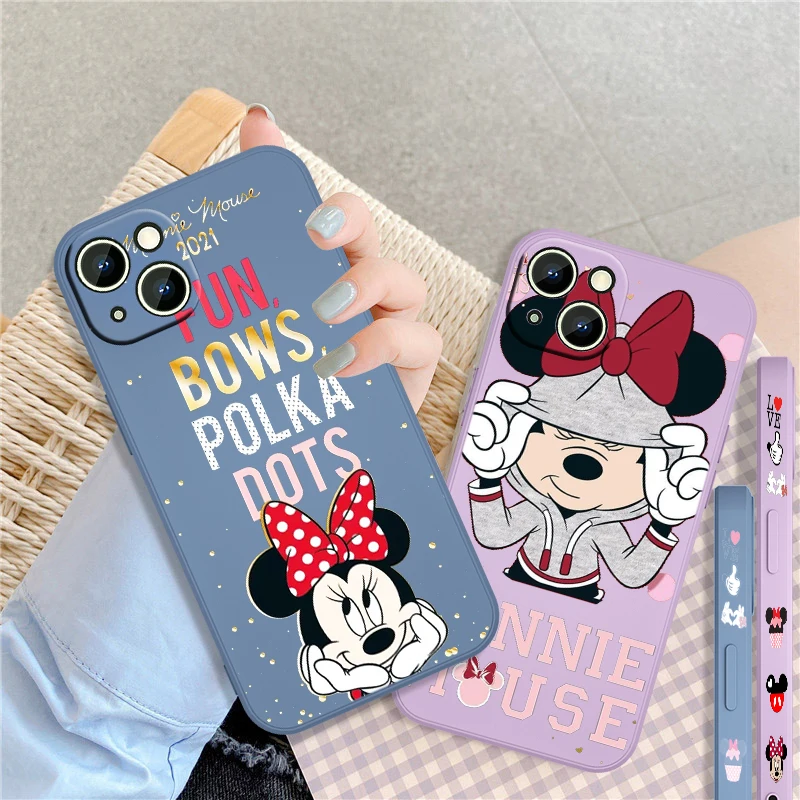 

Disney Minnie Cool Art For Apple iPhone 13 12 Mini 11 XS Pro Max X XR 8 7 6 Plus SE 2020 Liquid Left Rope Soft Phone Case