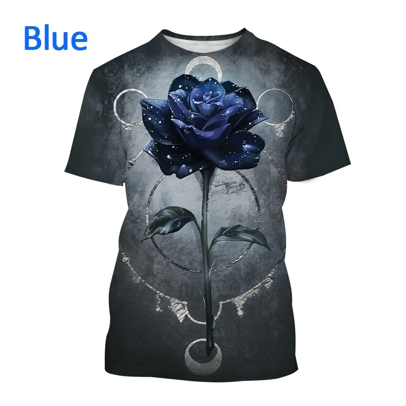 

New Dark Rose Art Print Short Sleeve T Shirt Men and Women Fashion Cool T Shirt Gothic Flowers Harajuku Streetwear Tops