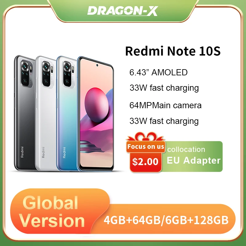 Xiaomi Redmi Note 10S глобальная версия 64 Гб/128 ГБ Helio G95 6 43 &quotAMOLED DotDisplay 5000 мАч смартфон