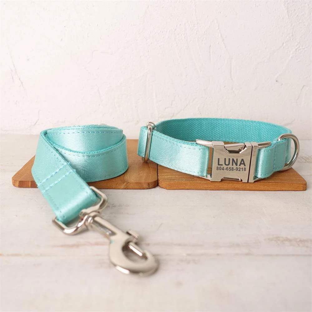 Personalized Dog Collar Custom Pet Collar Free Engraving ID Name Tag Pet Accessory Shiny Green Lake Blue Puppy Collar Leash