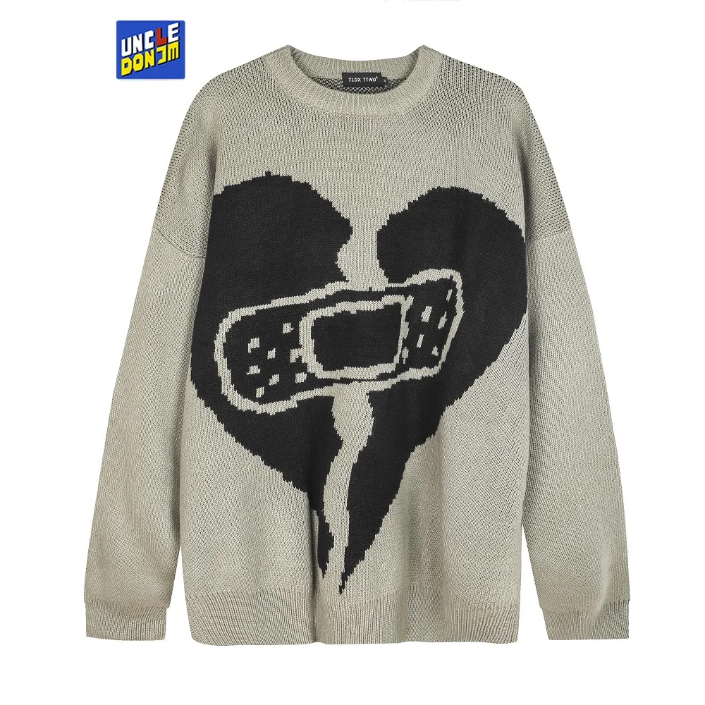 

UNCLEDONJM Bandage Heart Broken Knitted sweater Hip Hop vintage Pullover oversized sweater harajuku sweater dropshipping