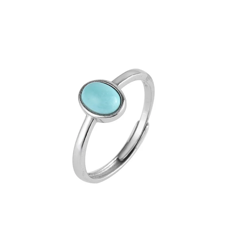 

JZ166 ZFSILVER Thai Silver S925 Fashion Elegant Turquoise Luxury Retro Simple Design Classic Oval Ring Women Wedding Party Girl
