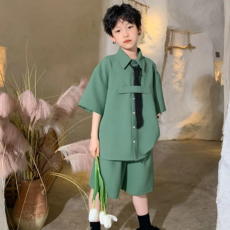 

Fashion Summer Teenage Boy Clothes Boys for 4 6 8 10 12 14 Year Korean Casual T-Shirt Shorts 2Pcs Sets Funny Cartoon Suit