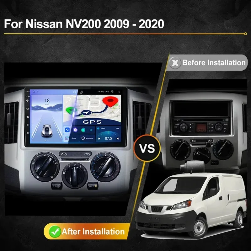 Фото Автомагнитола Android для Nissan NV200 2009-2020: мультимедийный видеоплеер, навигация GPS, Carplay, сенсорный экран, автостереосистема №3
