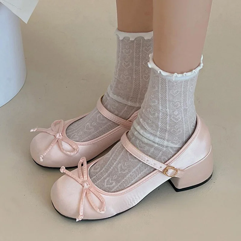 

2023 Spring Autumn Mary Janes Leather Shoes Fashion Shallow Round Toe Square Heel Shoes Ladies Elegant French Single Pumps Shoes