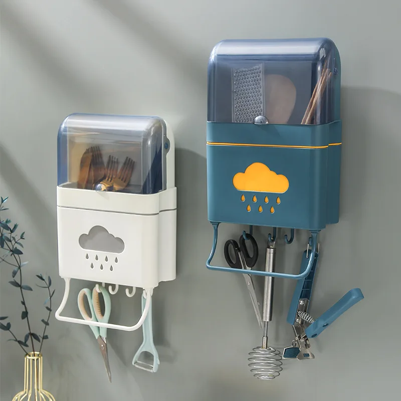 

Kitchen Utensil Holder with Dust Proof Cover and Multi-tier Storage Box and Chopsticks Cage Make Up Organizer