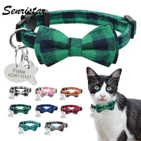 personalized bowknot cat collar name fish tag custom engraved nameplate safety breakaway grid bow tie cat collar bell necklace