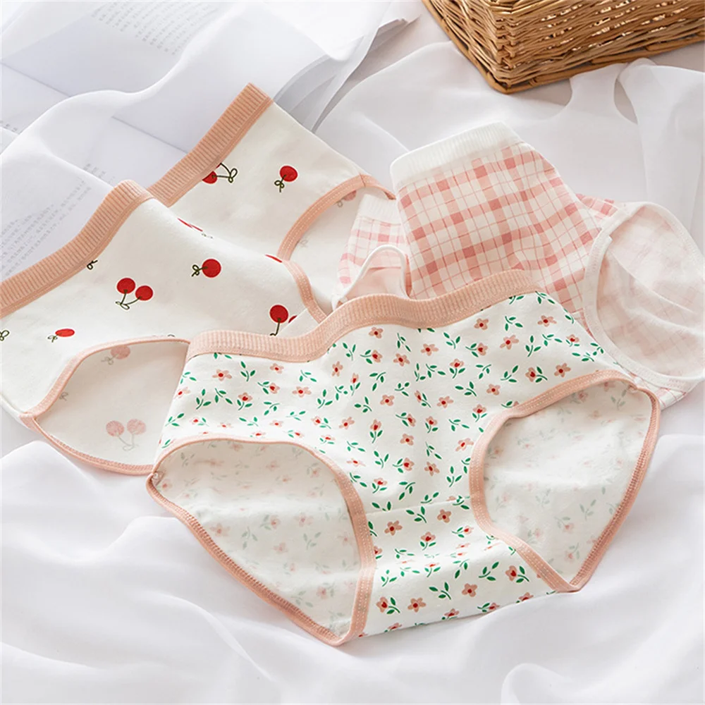 

Women Cotton Underwear Cute Cherry Panties Girl Fashion Thread Bow Briefs Mid Waist Seamless Comfort Underpants Female Lingerie