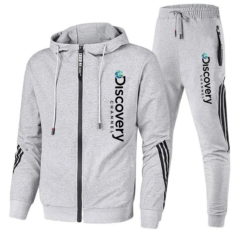 Autumn Men's Discovery Brand Printed Tracksuit Suit Man Zipper Hoodie+Pants 2 Piece Set Casual Gym Fitness Jogging Sportswear