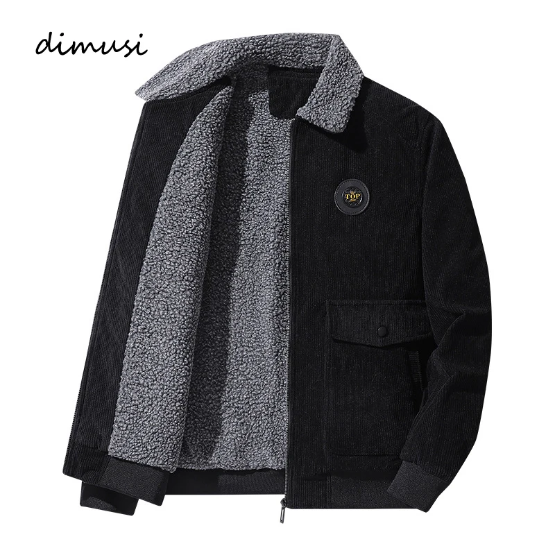 

DIMUSI Winter Men's Bomber Jacket Casual Male Outwear Windbreaker Corduroy Jacket Mens Slim Fur Collar Warm Pilot Coats Clothing