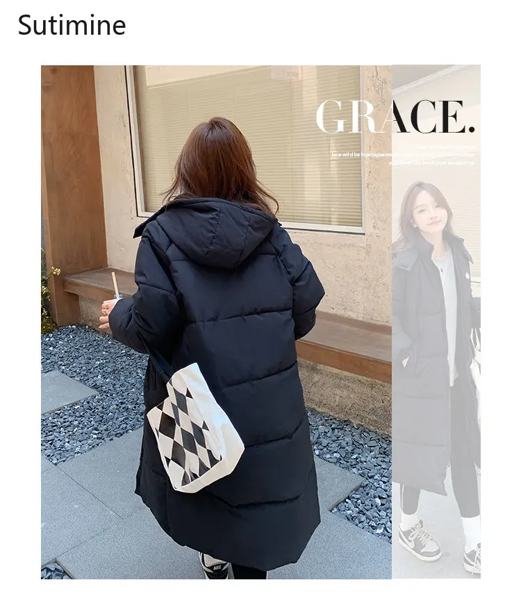Black Down Cotton Jacket Women's Korean Loose Cotton Jacket Thickened Slim Winter Coat for Women Hooded Winter Clothes Women