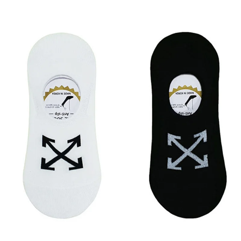 

Brand Men Cotton Socks OW Arrow Letters Soft Breathable Solid Color Simple Fashion Mens Women Short Ankle Street Unisex Sock