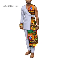 men bazin riche patchwork one shoulder top and pants cotton 2 pieces pants sets special custom mens african clothing wyn497