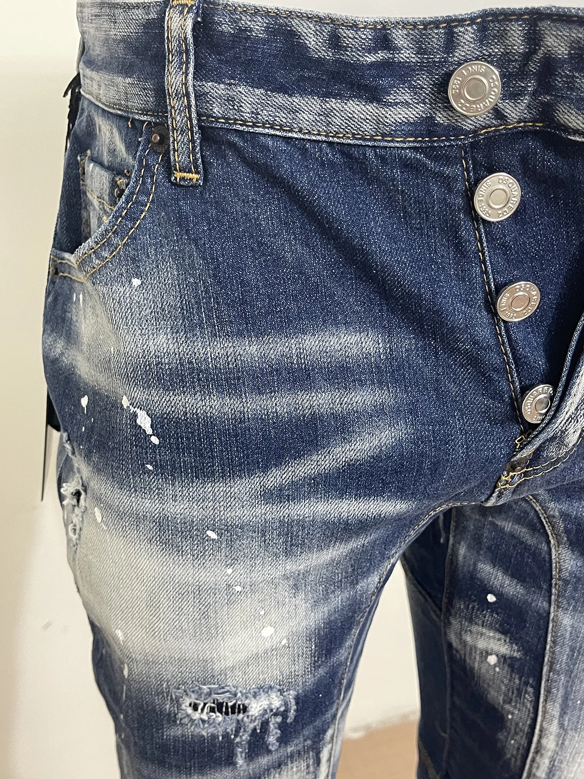 2023 spring and autumn new jeans d2 jeans slim foot casual micro-bullet stitching holes patch paint point