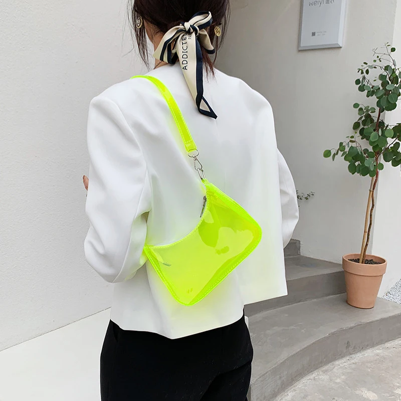 

Fashion Vintage Ladies Jelly Solid Color Clear Underarm Bag Casual Women Hobos Handbags Purse Fashion Cell Phone Shoulder Bag