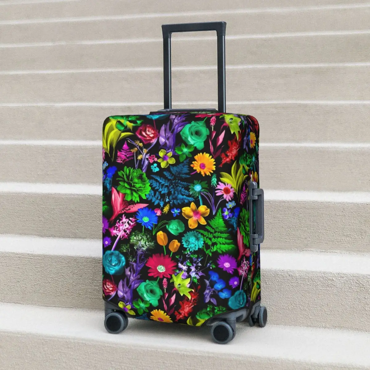 

Colorful Floral Print Suitcase Cover Holiday Glowing Garden Useful Luggage Case Cruise Trip Protection