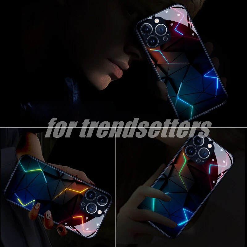 Luxury Geometry LED Light Glowing Luminous Phone Case for OnePlus 6 6T 7 7T 8 8T 9 9T 10 ACE Nord 2 N10 N20 N200 Pro Cover