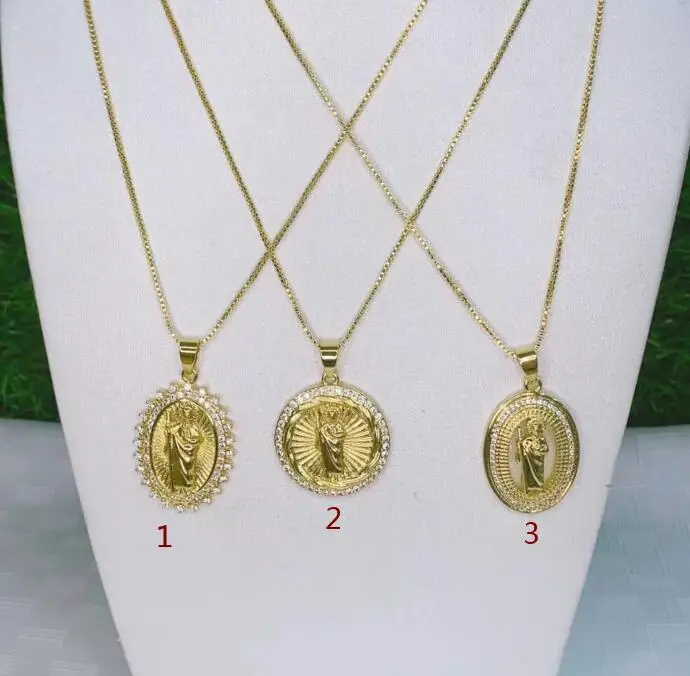 

1 шт. цепочка Дева Мария овальное Ожерелье Подвеска позолоченная медь Циркон принадлежности для ювелирных изделий ожерелье оптовая продажа...