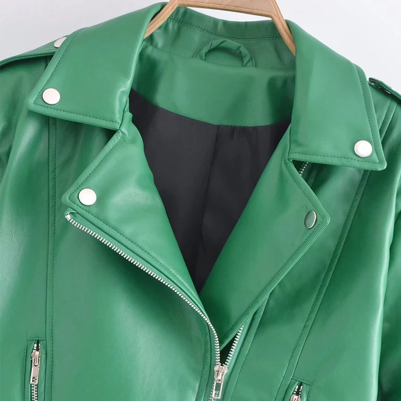 Turquois Women's spring fall leather jacket Korean style Short Zipper motorcycle jacket PU coat Female Clothing 2022 INKEO 2O101