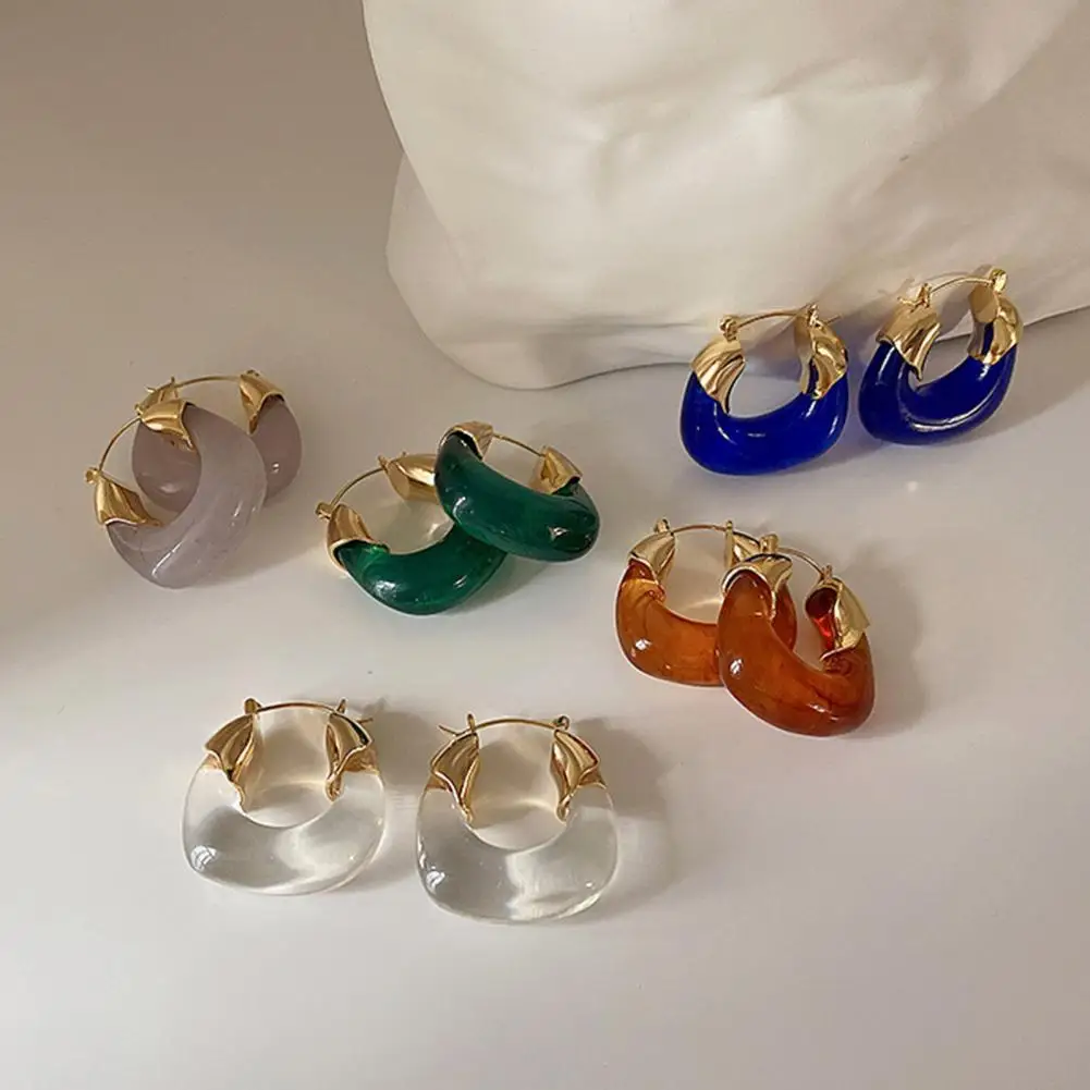 

1 Pair Resin Earrings All-match Decorative Glossy Retro Stud Hook Hoop Earrings for Wedding