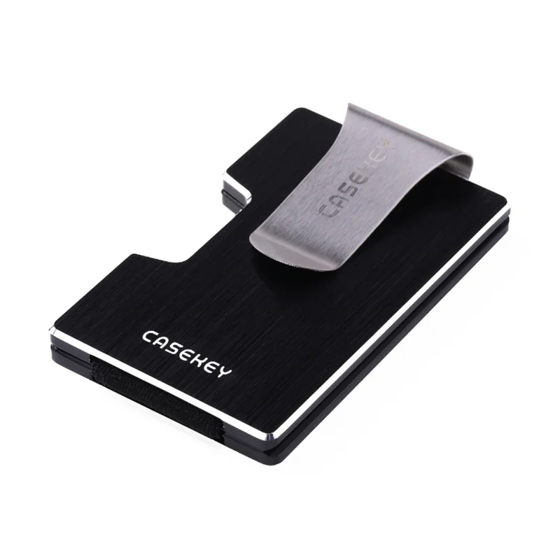 CASEKEY Brushed Aluminum Credit Card Holder Men Wallet Card Case Rfid Blocking Slim Metal Cardholder Laser Logo Money Clip
