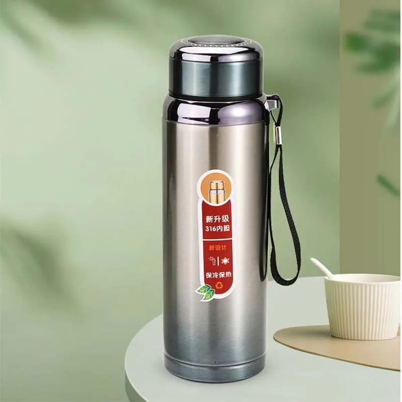 

600ML 1000ML Large Capacity Stainless Steel Thermos Portable Vacuum Flask Insulated Tumbler with Rope Thermal Bottle Drinkware