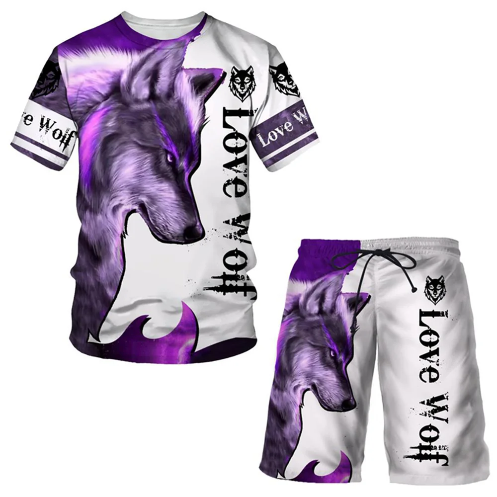 

New Men's Short-Sleeved+Shorts Two-Piece Set 3D Printing Animal Pattern Tiger Lion Fox Cool Suit 2022 Summer Men's Leisure Suit