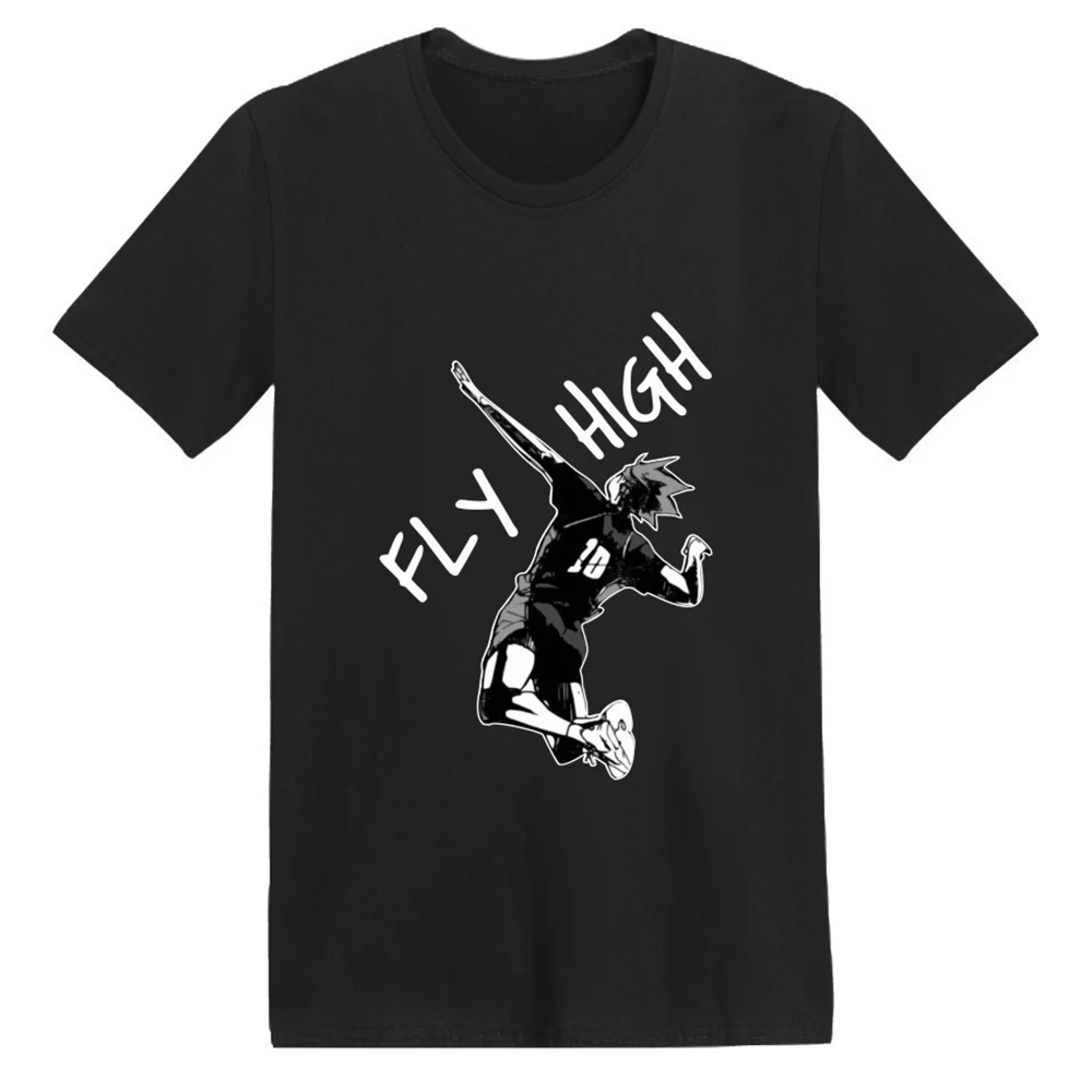 

Футболка Мужская/женская с принтом аниме Fly high Haikyu, Модная хлопковая приталенная уличная свободная футболка большого размера, топ унисекс с ...