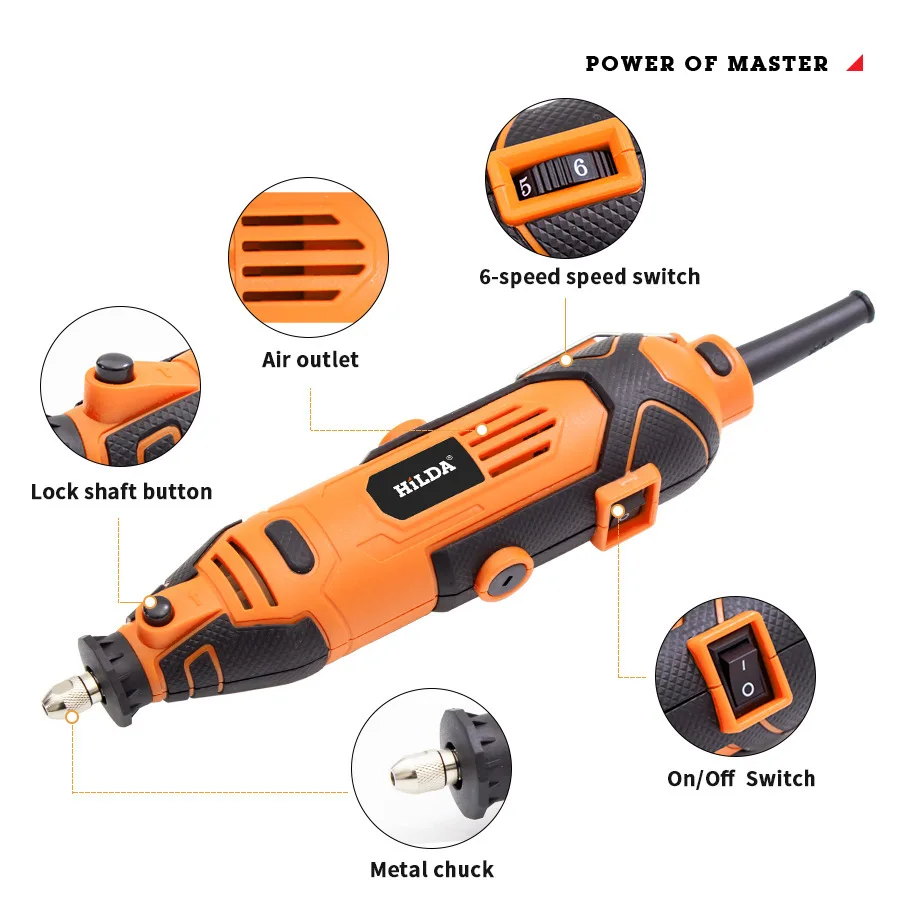 Высокомощный гравер HILDA электрическая дрель Гравировальный вращающийся