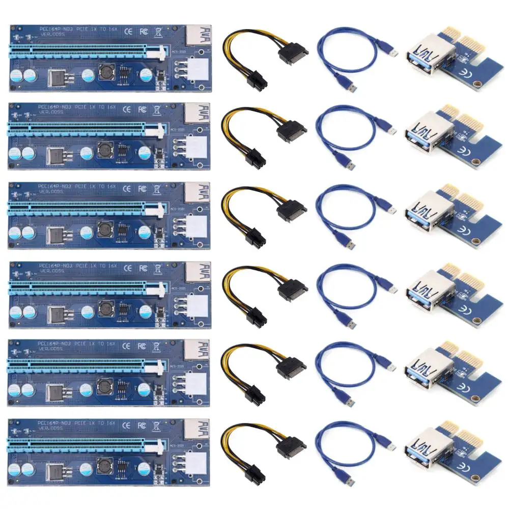 

Райзер VER009S PCI-E, карта 009S PCI Express PCIE 1X до 16X, USB 3,0, кабель, 6-контактный разъем питания для майнинга BTC, Новинка