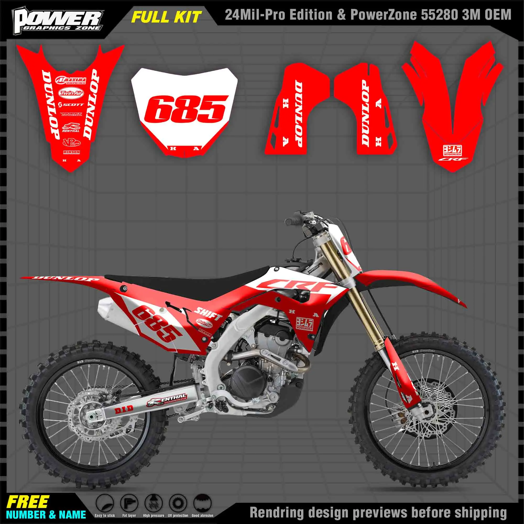 

PowerZone Custom Team Graphics Backgrounds Decals Stickers Kit For HONDA 2018 2019 2020 CRF250R 2017 2018 2019 2020 CRF450 007