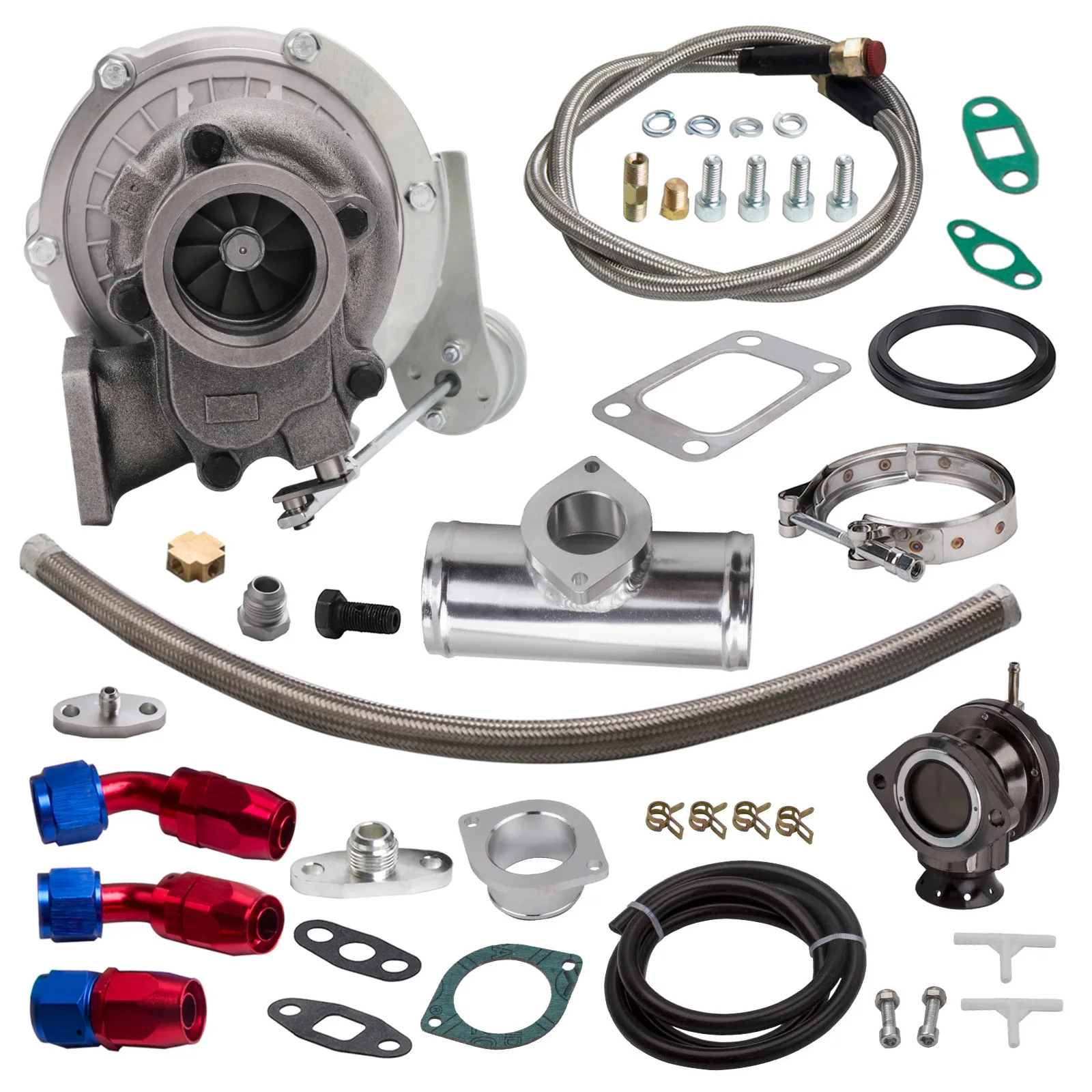 Заготовка T3 T04EBillet Turbo V-Band 420+HP с перепускной клапаню + возврат масла линия подачи BOV