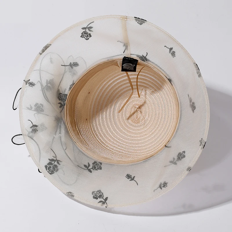 Шляпа от солнца Женская Модная элегантная пляжная Панама с цветочным принтом
