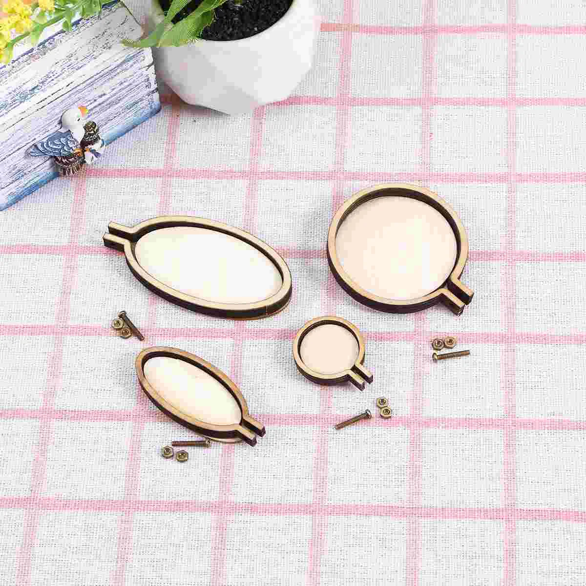 

Embroidery Hoop Hoops Cross Ring Wood Mini Frame Circle Sewing Oval Display Craft Frames Adjustable Round Woodenminiature Diy