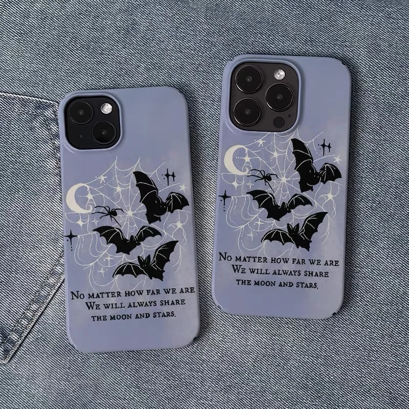 KOREAN INS Purple Bat Spider Web Moon Чехол для телефона IPhone 16 15 14 13 Pro Max 11 12 XR X Plus SE Ретро