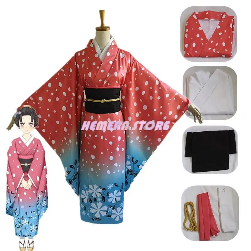 

Anime Demon Slayer Kimetsu No Yaiba Cosplay Costumes Koyuki Uniform Women's Japanese Kimono Akaza Cosplay Costume Women
