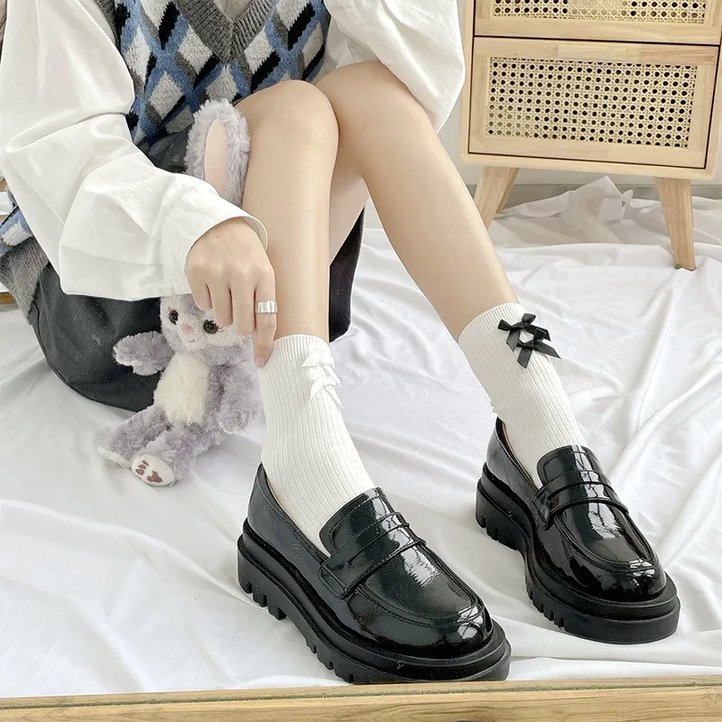 

Dreamlikelin Spring Autumn Kawaii Lolita Bow Socks For Girl Cosplay JK Uniform Socks Female White Black Cute Japanese Style Sock