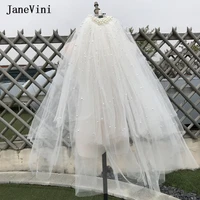 janevini elegant ivory short bridal veils with comb two layers tulle veil pearls women wedding hair accessories velos de novias