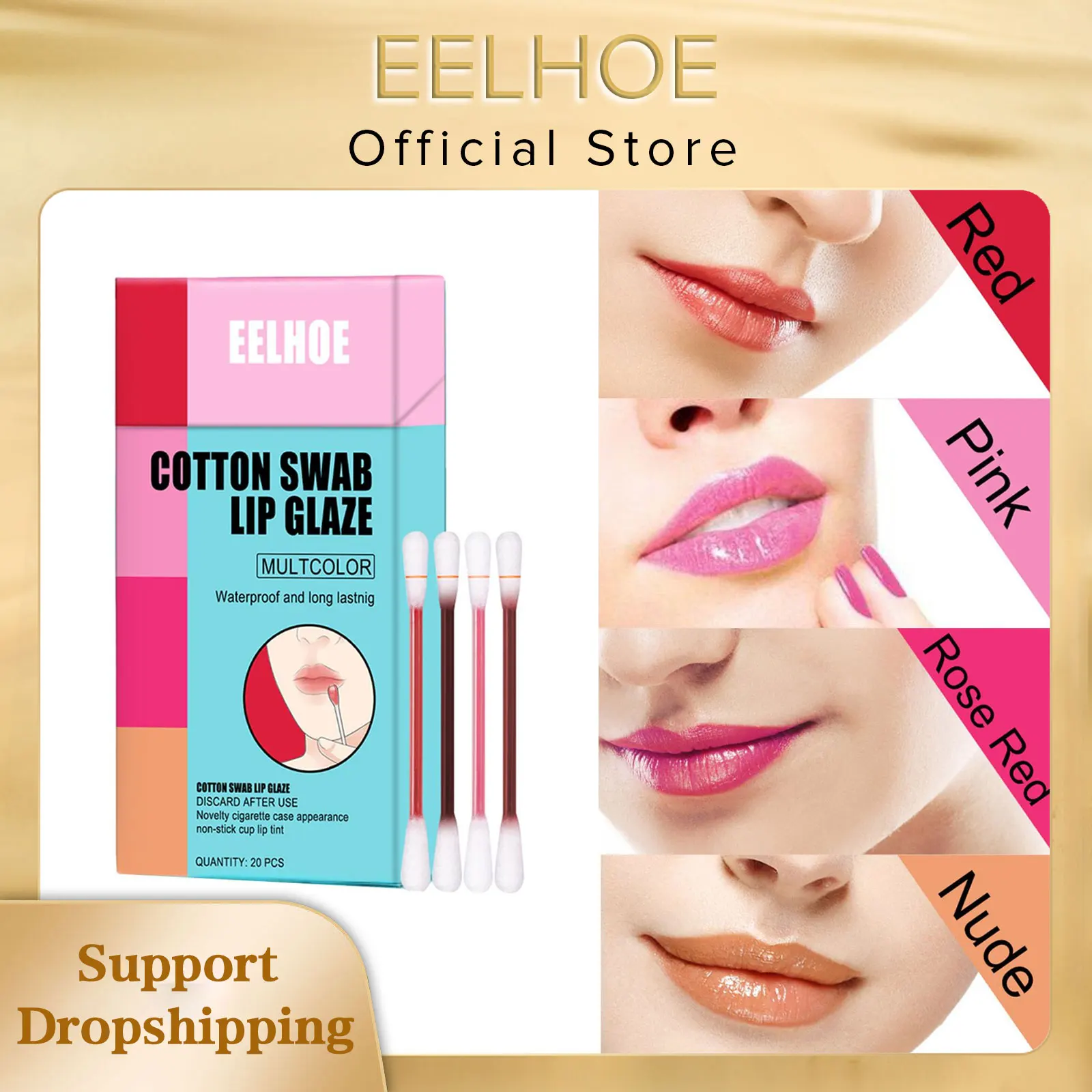 

Eelhoe Cotton Swab Lip Glaze Case Portable Lipsticks Cosmetics Waterproof Moisturizing Non-Stick Lasting Long Lip Gloss 20pcs